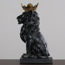 Modern Resin Animal Statue Golden Crown Black Lion Figurine for Home Decoration Accessories for Living Room Desk Home Decor