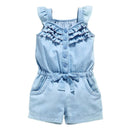 Kids Girls Clothing Rompers Denim Blue Cotton Washed Jeans Sleeveless Bow Jumpsuits 0-5Year New