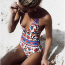 2022 Sexy Print Swimwear Women Swimsuit Backless One Piece Swimsuit Bandage Beachwear Ruffle Bathing Suit Swim Monokini