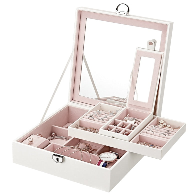 2022 Large PU Leather Jewelry Box Organizer with Mini Travel Storage Case Girls Ring Earrings Necklace Casket For Jewellery Box