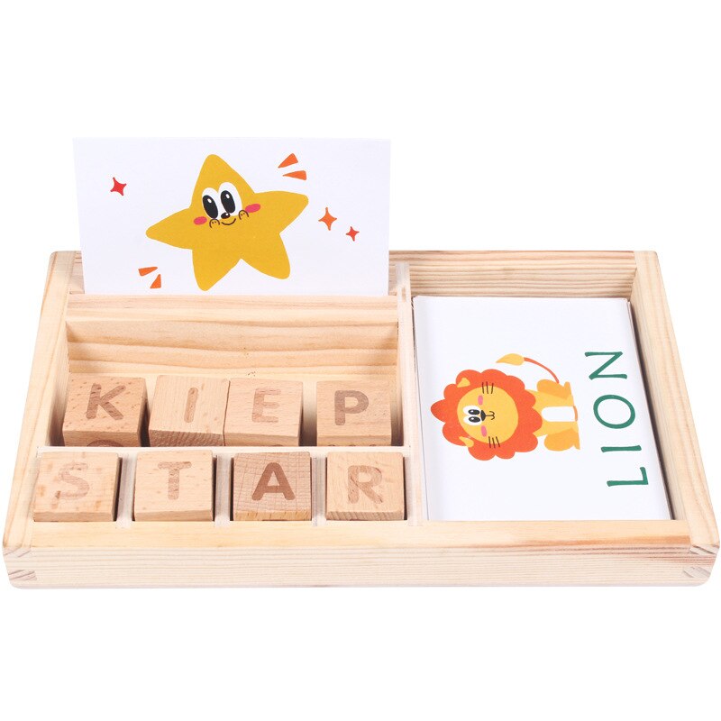 Candywood Holzbuchstabier-Wortspiel für Kinder, frühes Lernspielzeug für Kinder, die Holzspielzeug lernen, Montessori-Bildungsspielzeug