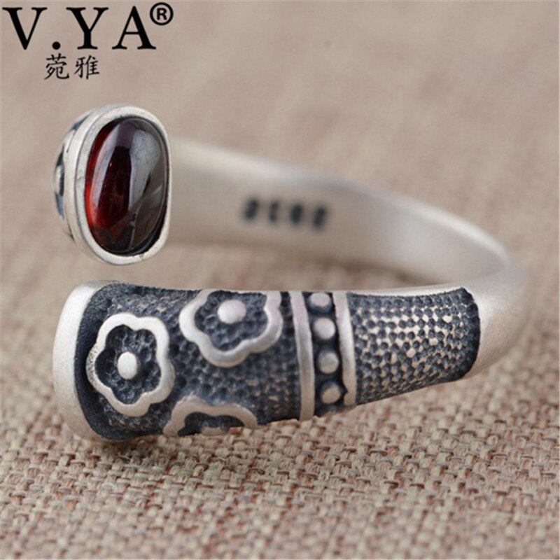 V.YA Retro Rot Granat Ringe 925 Sterling Silber Ring für Frauen Weibliche Natürliche Halbedelstein Schmuck Geburtstagsgeschenk