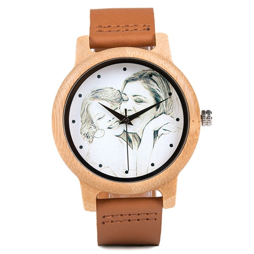 Personality Creative Design Customers Photos UV Printing Customize Wooden Watch Customization Laser Print OEM Great Gift Watches