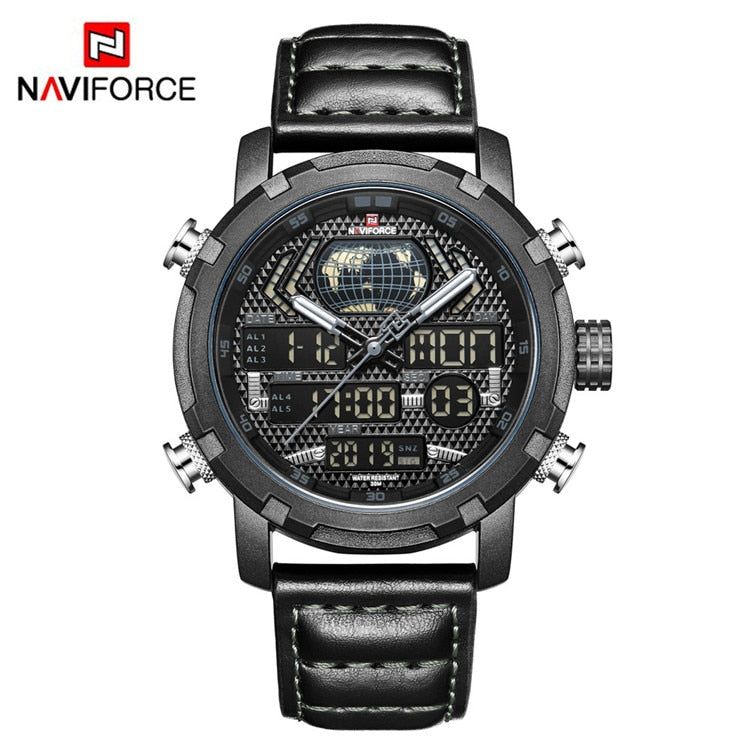 Relojes NAVIFORCE para hombre, relojes deportivos de cuero de marca de lujo para hombre, reloj Digital LED de cuarzo para hombre, reloj de pulsera militar resistente al agua