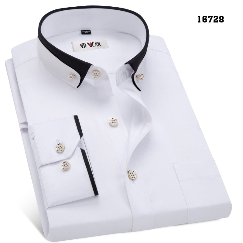 MACROSEA Men's Business Dress Shirts Male Formal Button-Down Collar Shirt Fashion Style Spring&Autumn Men's Casual Shirt