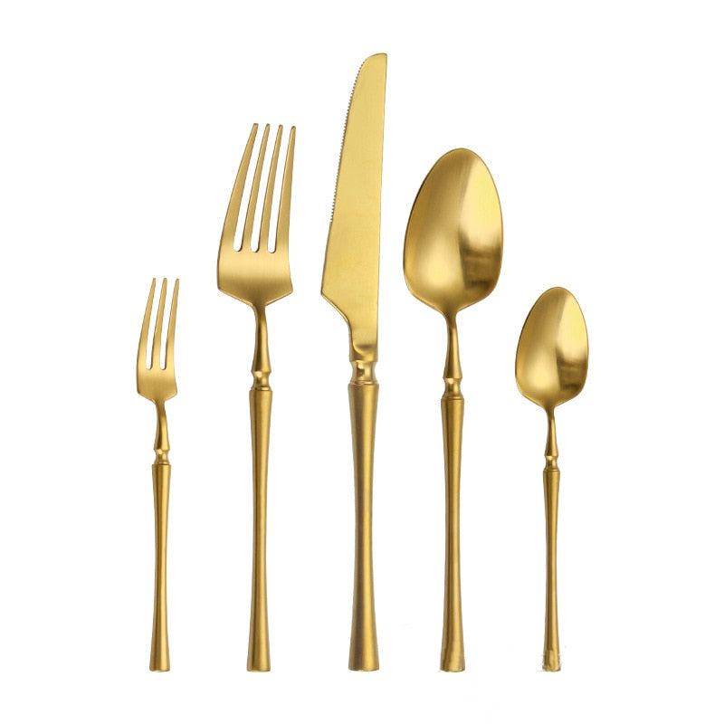 5/20pcs Gold Cutlery Set 18/10 Stainless Steel Cutlery Set Table Knife Spoon Dinner Fork Tea Spoon Golden Tableware Set