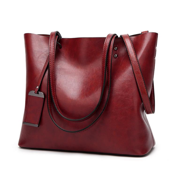 Waxing Leather Bucket Bag Einfache Handtaschen-Umhängetaschen mit doppeltem Riemen für Frauen 2020 Allzweck-Einkaufstasche sac bolsa feminina