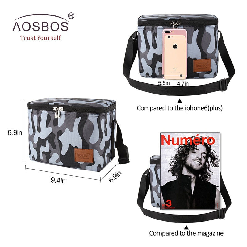 Aosbos Portable Cooler Lunch Bags Insulated Camo Thermal Lunchbox Shoulder Food Picnic Bag Cooler Tote Handbags for Men Women