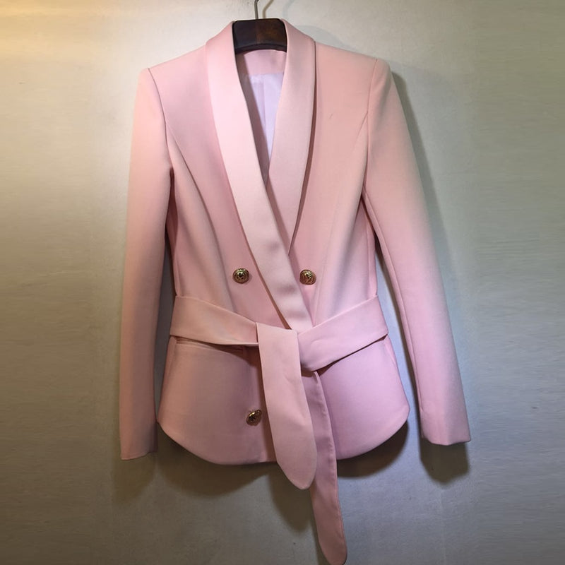 EXCELLENT QUALITY Stylish Career Blazer For Women Shawl Collar Lion Buttons Lacing Belt Blazer Jacket