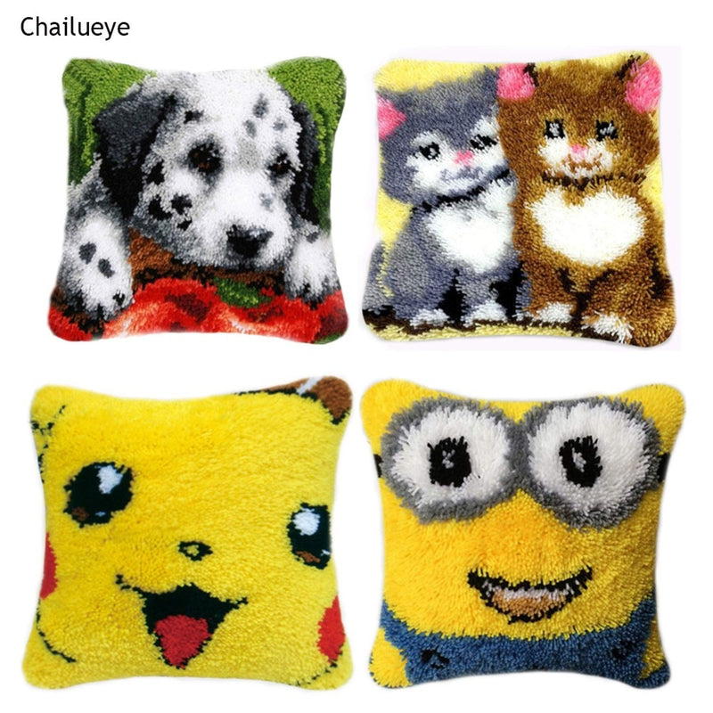 DIY Latch Hook Rug Kits Crocheting Yarn Cushion Carpet Cover Floor Mat 3D Cartoon Flower Sewing Needlework for Adults Kids Gift