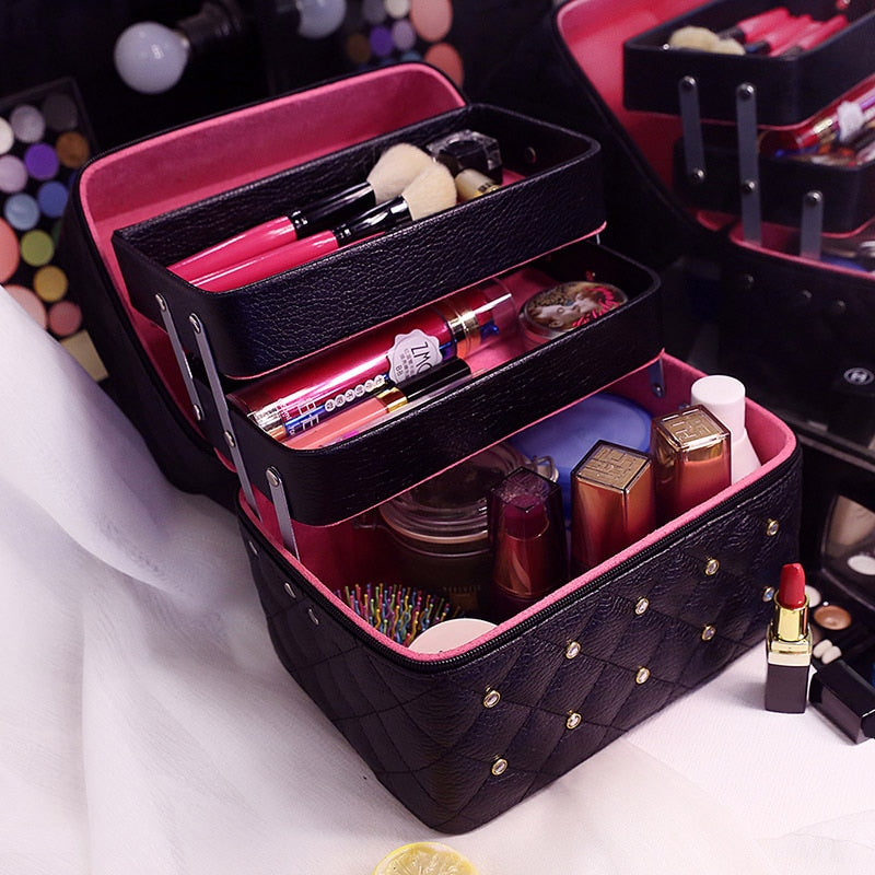 Make-up-Tasche, hochwertige, schöne Kosmetikbox, Frauen, lässig, faltbar, professioneller Reise-Aufbewahrungskoffer, Koffer mit großer Kapazität