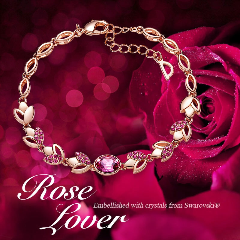 CDE Pulsera de oro para mujer Joyas adornadas con cristales Pulsera ajustable Joyas de oro rosa para ella