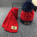 Winter Soft Fleece Knit Hat Scarf Set Kids Novelty Thickened Beanie Scarf with PU Patches