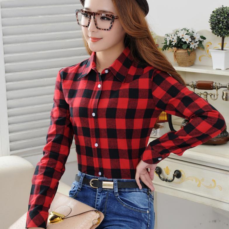 2022 Spring New Fashion Casual Lapel Plus Size Blouses Women Plaid Shirt Checks Flannel Shirts Female Long Sleeve Tops Blouse