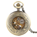 Steampunk Pendant for Men Women  Hand Winding Mechanical Pocket Watch Luxury Fashion Roman Numerals Skeleton Watches FOB Chain