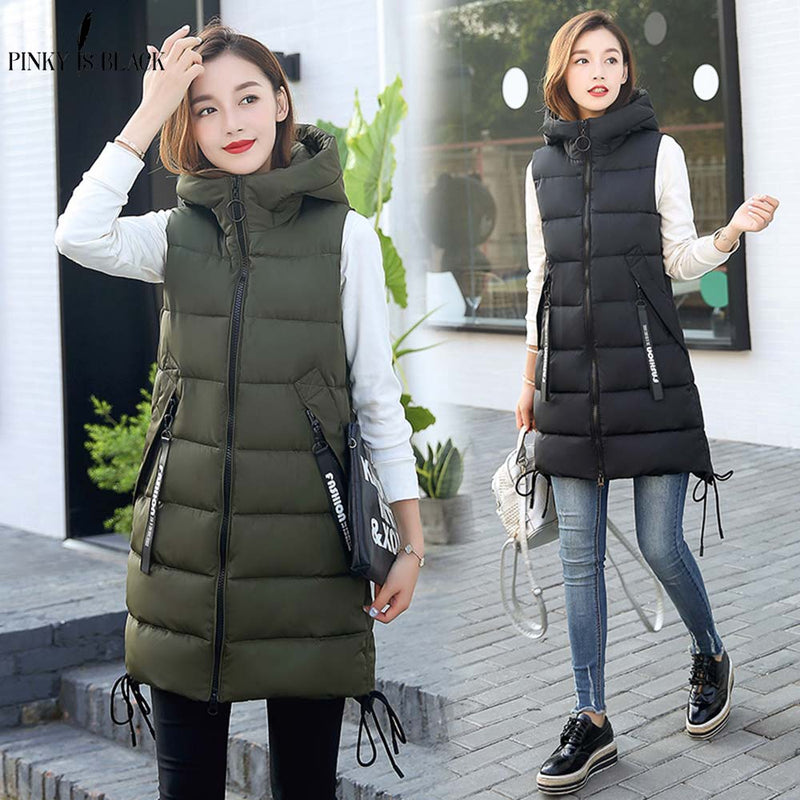 PinkyIsblack Autumn Winter Vest Women Waistcoat 2021 Female Sleeveless Vest Jacket Hooded Warm Long Vest Coat Colete Feminino