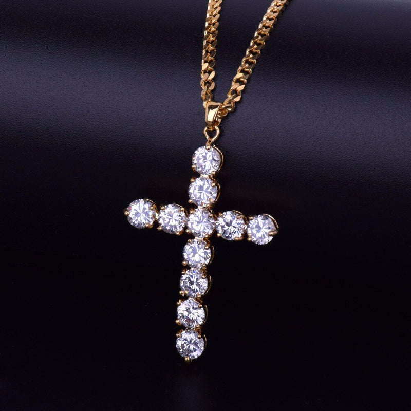 Cross Pendant Gold Color Copper Material Fashion Hip Hop Jewelry