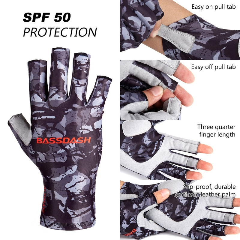 Bassdash ALTIMATE Sun Protection Fingerless Fishing Gloves UPF 50+ Men's Women's UV Gloves for Kayaking Paddling Hiking Cycling