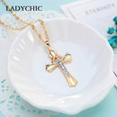 LADYCHIC crucifijo Jesús oro Cruz collar para mujeres hombres clásico cristiano Cruz colgante Iglesia Accesorios Dropshipping LN1069