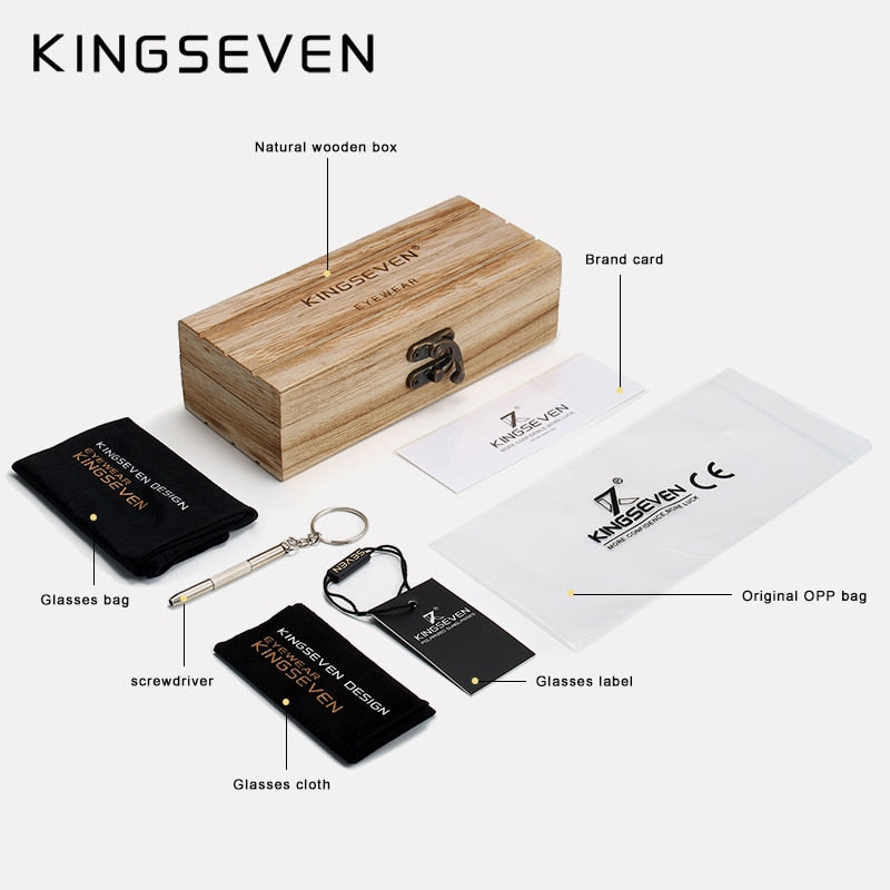 KINGSEVEN Brand Bamboo Temples Polarized Sunglasses Men Classic Square Goggle Fashion Retro Female Sun Glasses Custom logo