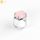CSJA New Women Finger Rings Oval Natural Stone Cabochon Tiger Eye Opal Unakite Pink Quartz Lapis Lazuli Chakra Wedding Ring E583