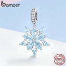 BAMOER High Quality 925 Sterling Silver Winter Snowflake Blue CZ Elegant Charms Pendant fit Necklaces Pendant Jewelry SCC940