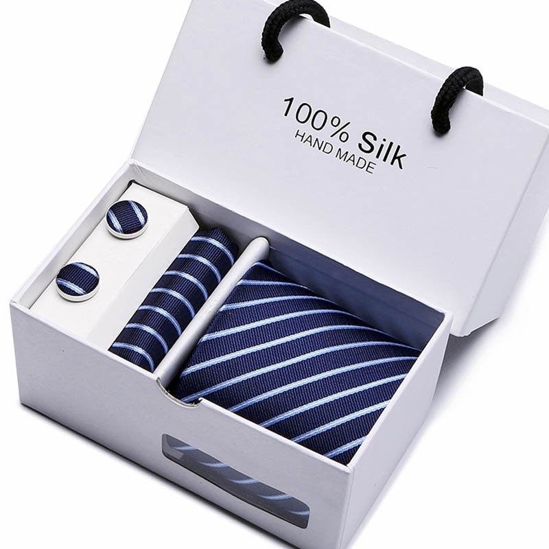 New Design Tie Set With Gift Box Jacquard Woven gravata Silk Tie Hanky Cufflinks Necktie Sets For Wedding Party Men