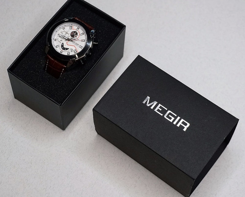 Reloj deportivo militar MEGIR para hombre, relojes de cuarzo de cuero de lujo de la mejor marca, reloj cronógrafo creativo para hombre, reloj Masculino