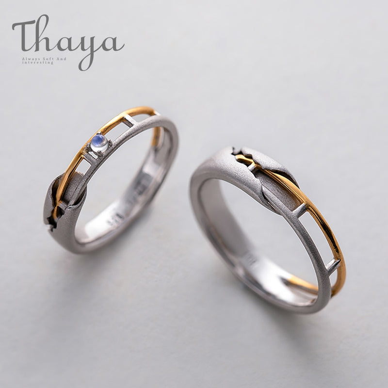 Anillos de amante de piedra lunar con diseño de riel de tren Thaya, joyería elegante de plata 925 hueca y dorada para mujer, regalo dulce de piedras preciosas