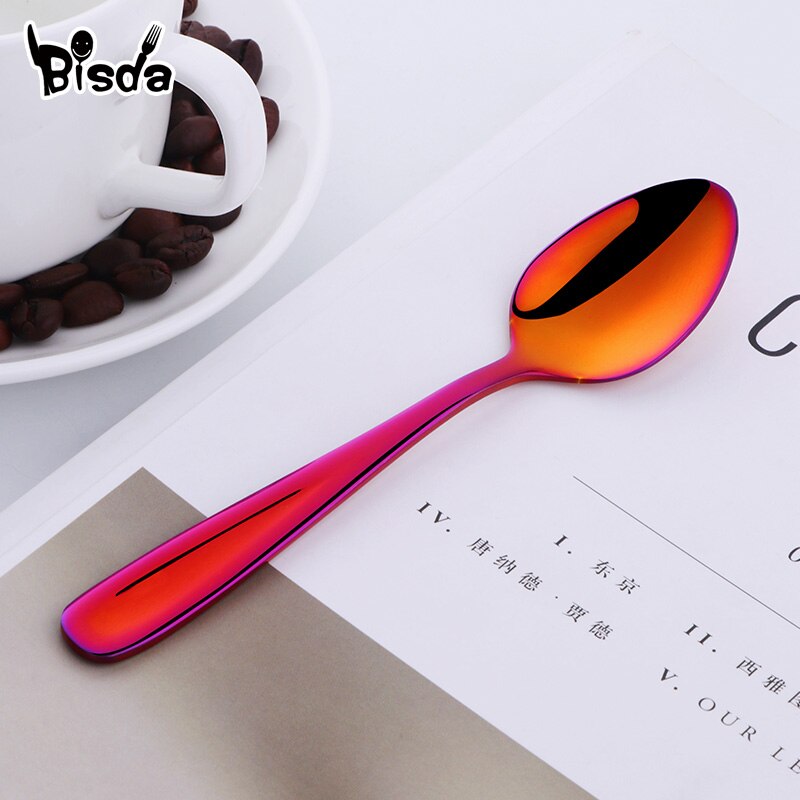 8pcs Tea Spoons Stainless Steel Coffee Spoon Creative Gold Mini Spoon Colorful Dessert Ice Cream Scoop Dinnerware Set for Party
