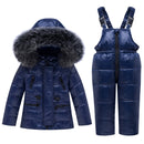 Winter Children Ski Suit Windproof Warm Boys Clothing Set Jacket+Overalls Boys Clothes Set 0-4 Years Kids Snow Suits Real Fur