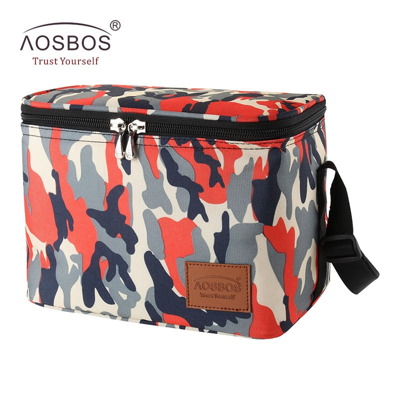 Aosbos Portable Cooler Lunch Bags Insulated Camo Thermal Lunchbox Shoulder Food Picnic Bag Cooler Tote Handbags for Men Women