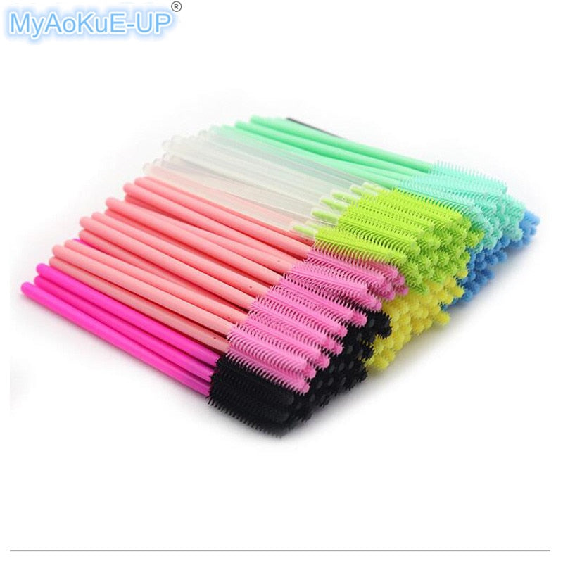 200 pcs/lot Silicone Eyelashes Brushes Mix Colors Disposable Mascara Wands Lashes Makeup Brushes For Eyelash Extension