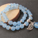 JoursNeige, pulseras de cristal azul, cuentas redondas de 8mm, colgante de hoja de plata tibetana de la suerte, pulsera para mujer, joyería multicapa de cristal