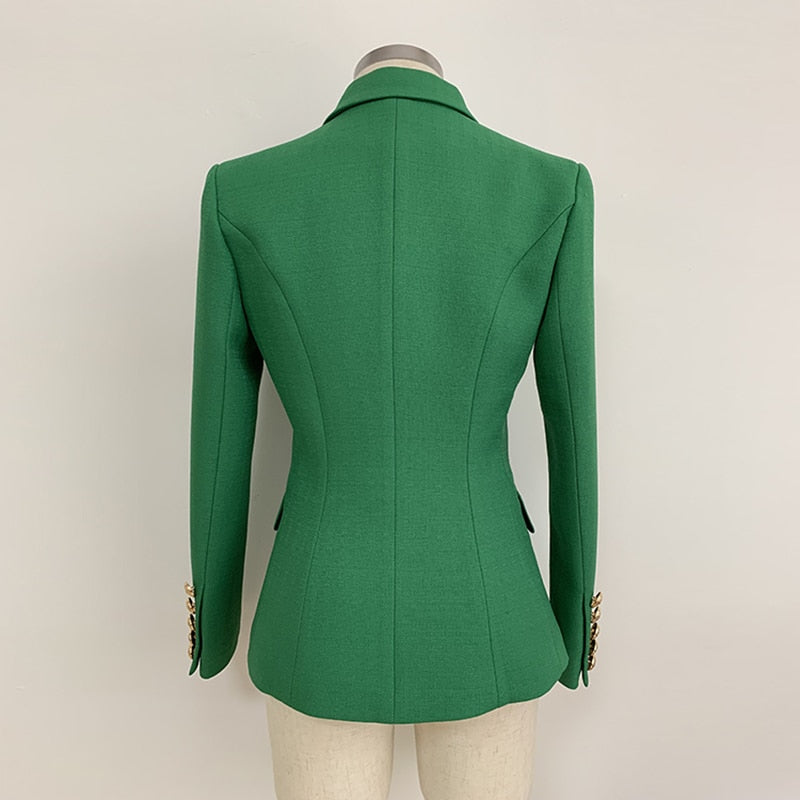 HIGH STREET 2022 Elegante diseñador Blazer Mujer Botones de león de doble botonadura Chaqueta de ajuste delgado Chaqueta verde oliva