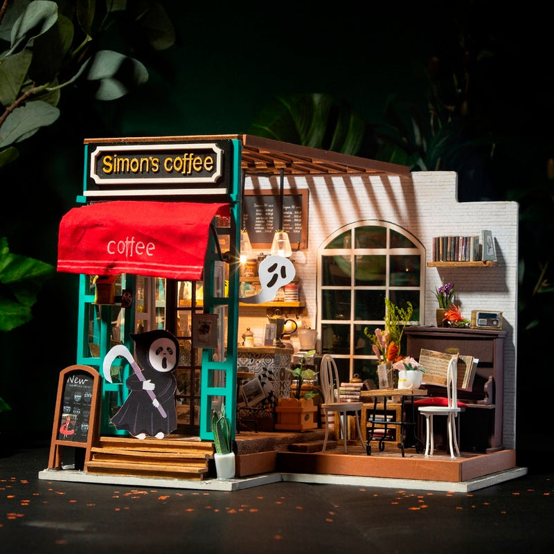 Robotime Art Dollhouse DIY Kits de casa en miniatura Mini casa de muñecas con muebles Simon's Coffee Toys para niños Regalo para niñas DG109