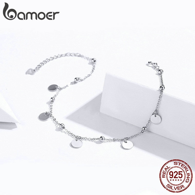 Tobilleras de cuentas de plata bamoer, pulsera de joyería de pie de moda de verano minimalista geométrica de plata de ley 925 para tobillo SCT011