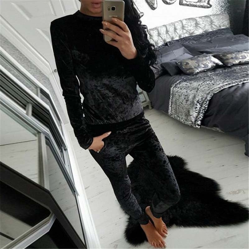 2022 Autumn Velvet Tracksuit Women Sets Two Piece Winter Velour Tracksuit Ladies Sweat Suit 2 Piece Outfits For Women Sweatshirt