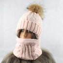2021 Womens Hat With Scarf Warm Fleece Inside Beanie Girls Winter Cap For Women Real Mink Fur Pompom Hat Female Knitted Caps