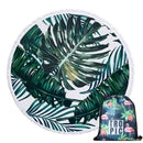 Green Leaves Summer Round Beach Towel Microfiber with Drawstring Backpack Bag Bath Towels Mat Bikini Cover Up With Tassels Soft