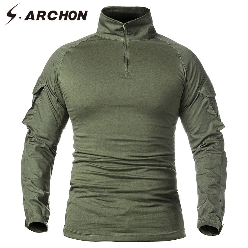Camiseta de manga larga táctica militar S.ARCHON para hombre, camiseta de combate del ejército de camuflaje sólido azul marino, ropa de Paintball Airsoft
