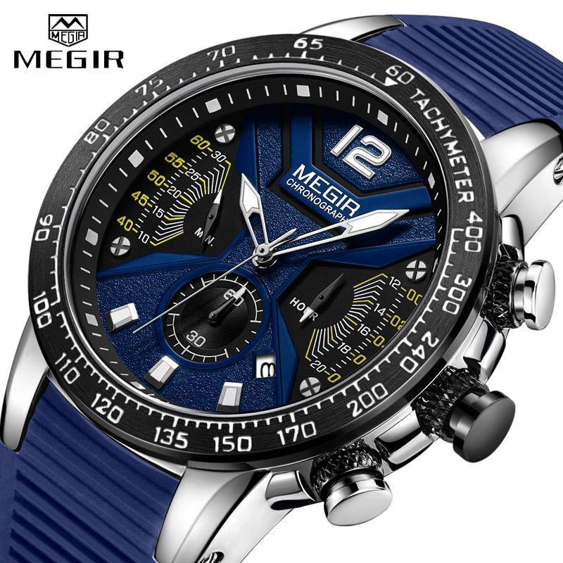 2022 New MEGIR Watch Men Luxury Brand Silicone Sport Chronograph Quartz Clock Mens Watches Waterproof Date Military Wrist Watch