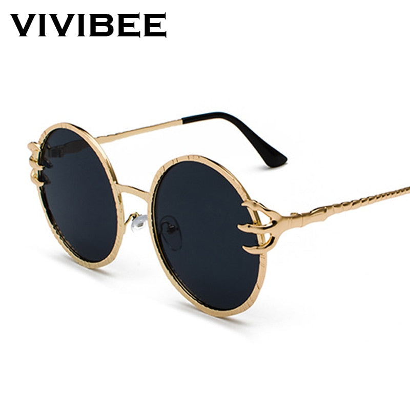 VIVIBEE Retro Skull Claw Round Sunglasses for Women Fishion 2022 Trending Product Gothic Sun Glasses Gold Metal Frame Shades