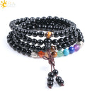 CSJA Natural Gem Stone Black Onyx 108 Rosary Mala Beads Men Wrapped Handwork Bracelets 7 Chakra Tibetan Buddhist Meditation F007