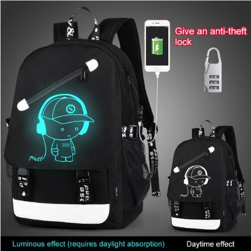 Hot Luminous School Bags For Boys Student Backpack 15-17 inches mochila with USB Charging Port Lock Schoolbag Anti-thief Bag