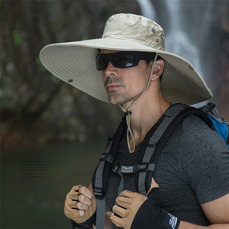 Sombrero de sol de ala ancha de 16cm de largo, sombrero de Safari transpirable para hombres y mujeres, sombrero Boonie de verano, gorra de protección UV, senderismo, pesca, sombrero de cubo para la playa