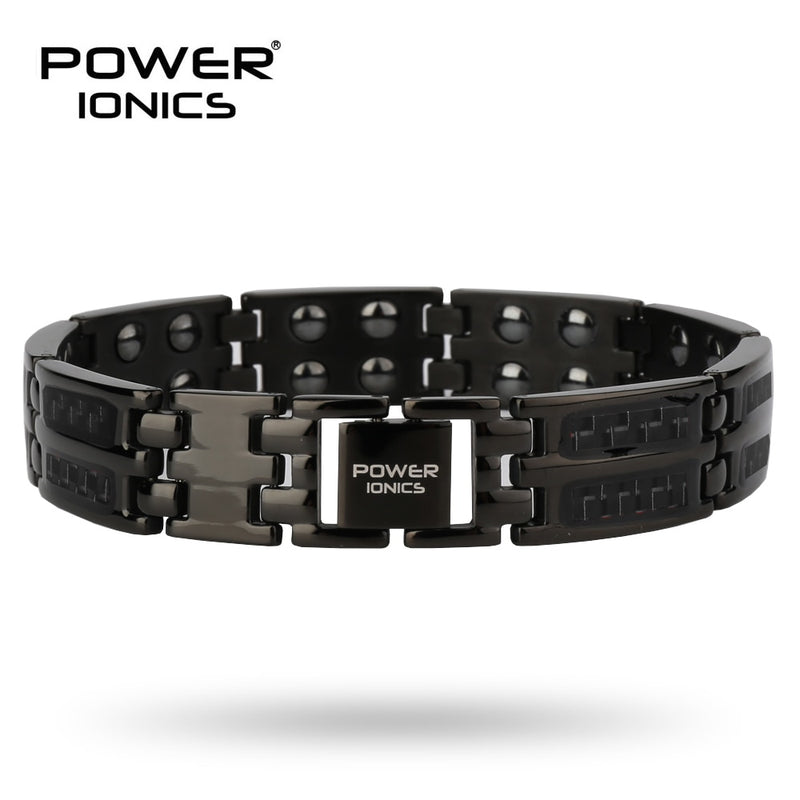 Power Ionics Mens black/blue/red carbon fiber 100% Pure Titanium Magnetic Therapy Bracelet Wristband improve blood circulation