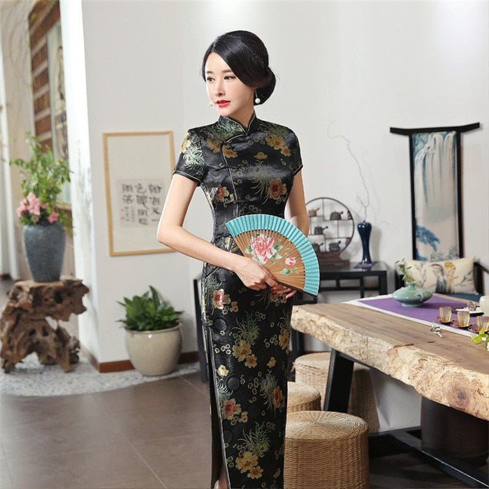 2021 New High Fashion Green Rayon Cheongsam Chinese Classic Women&