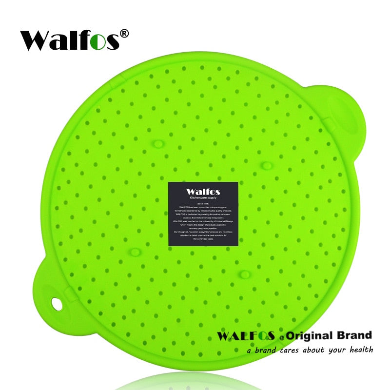 WALFOS 3 in 1 Splatter Screen Splatter Guard Kitchen Strainer Trivet Pot Lid Pan Cover Silicone Lid Spill Stopper Wash Strainer