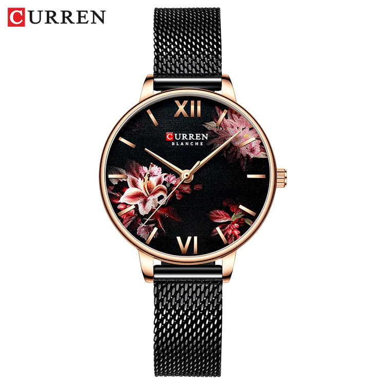 Women Watches CURREN Black Clock Stainless Steel Mesh Quartz Wristwatch Female Casual Charm Watch for Ladies relogios feminino